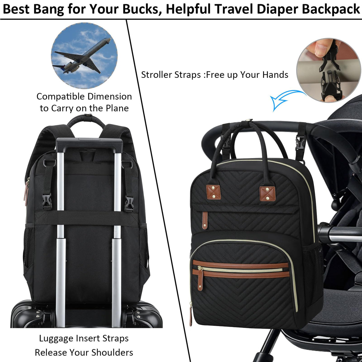 Tenot Diaper Bag Backpack for Women with Insulated Pockets Black
