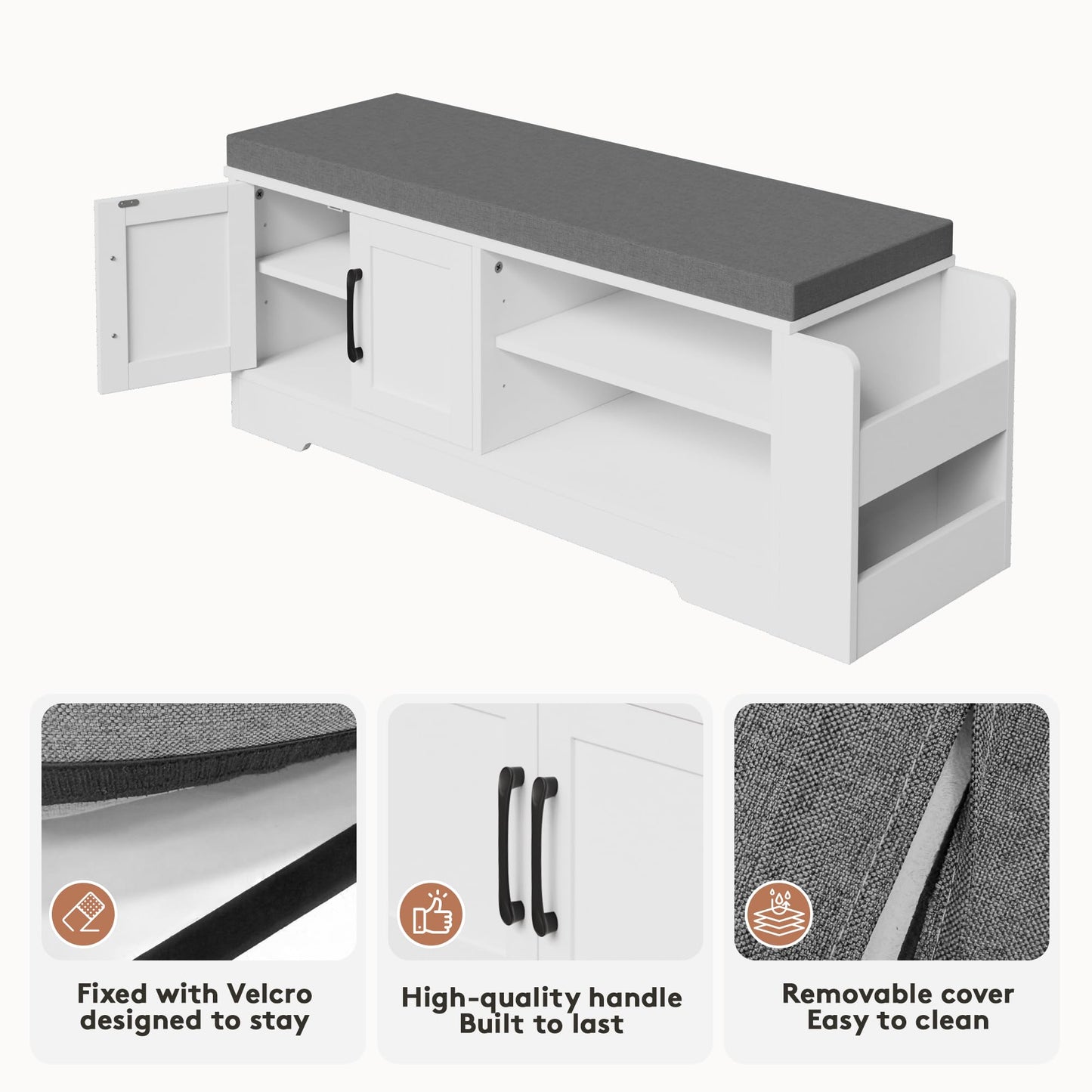 Farmhouse Shoe Storage Bench with 3-in-1 Entryway Storage & Padded Seat