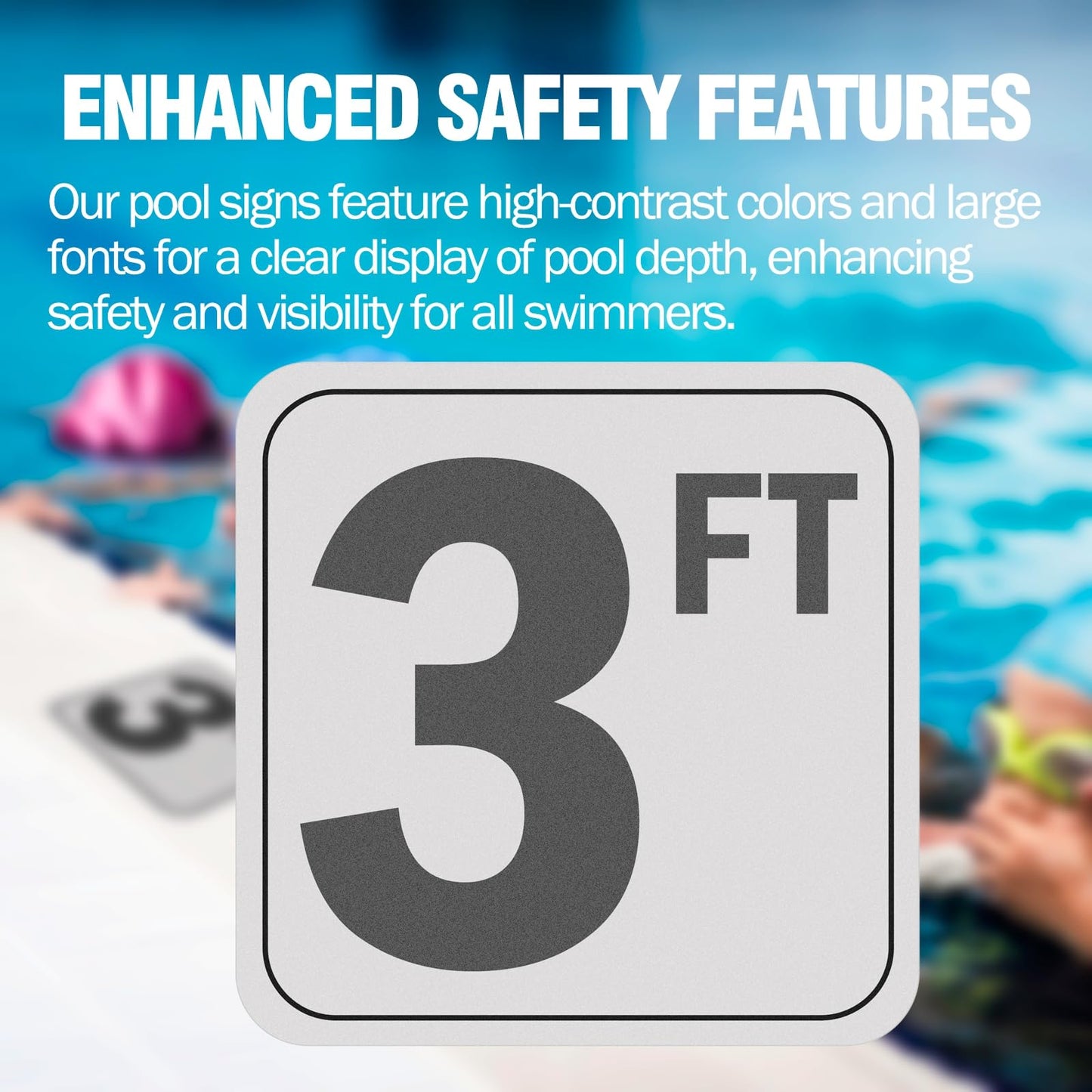 4FT Pool Depth Stickers, Anti-Slip Vinyl Markers - 6x6 Inches, Waterproof, Safety Number Signage for Swimming Pool Decks (4ft)