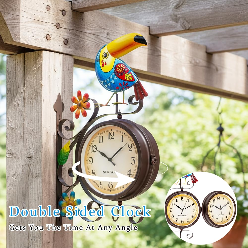 HOBYLUBY Vintage Indoor Outdoor Clock，Double Sided Wall Clock