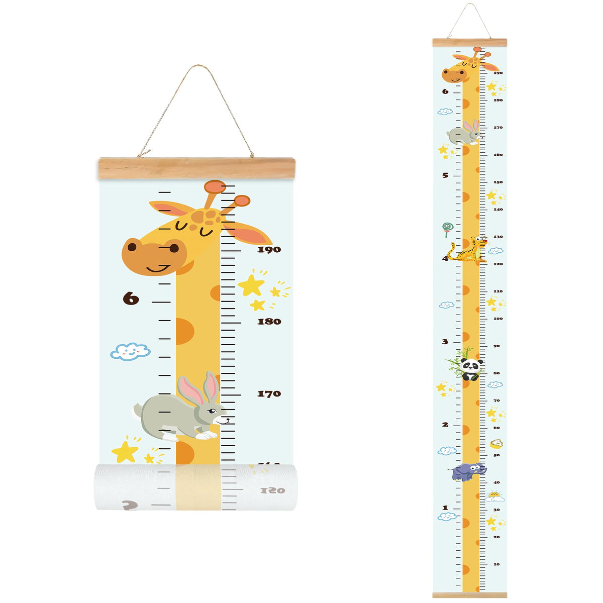 MinoMia Kids Growth Chart, Wood Frame Fabric Canvas Height Measurement Ruler from Baby to Adult for Child's Room Decoration 7.9 x 79in (7.9 x 79in, Giraffe)