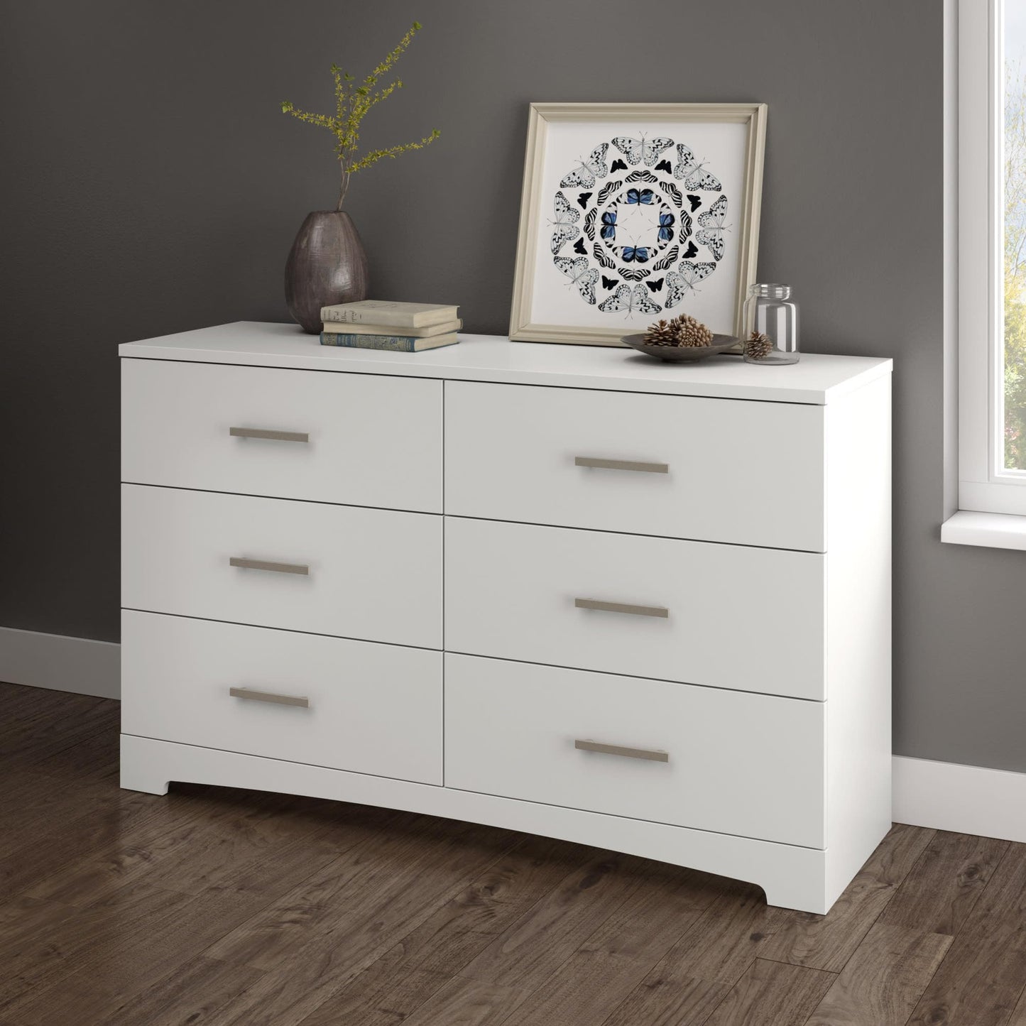 South Shore Gramercy 6-Drawer Double Dresser, Contemporary, Clothing Storage, Six, Bedroom, Pure White