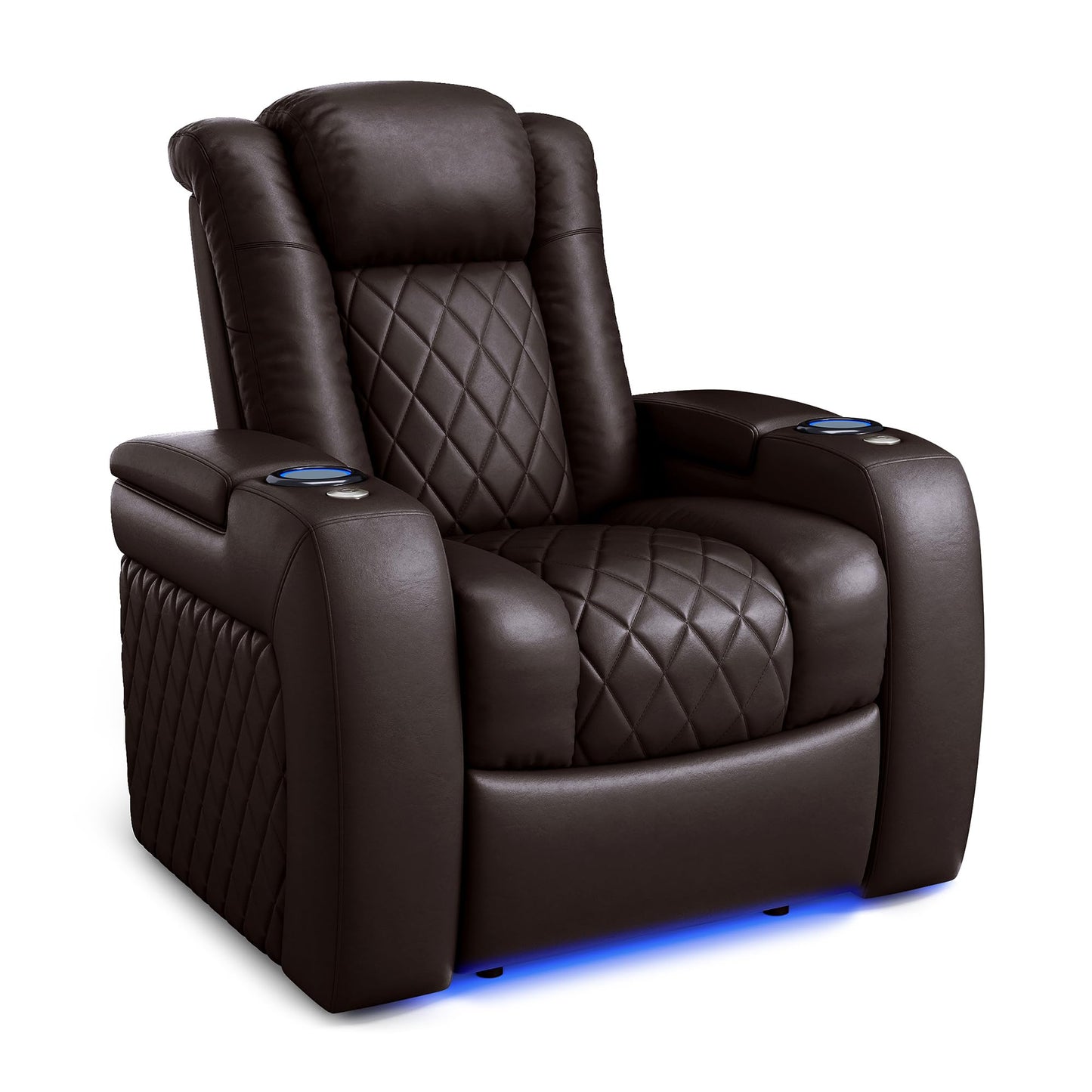 Valencia Tuscany Home Theater Seat - Nappa Leather Power Recliner with Cool Gel Memory Foam, USB-C/A Charging, RGB LED Lights, Adjustable Lumbar & Headrest (Single Recliner, Dark Chocolate)
