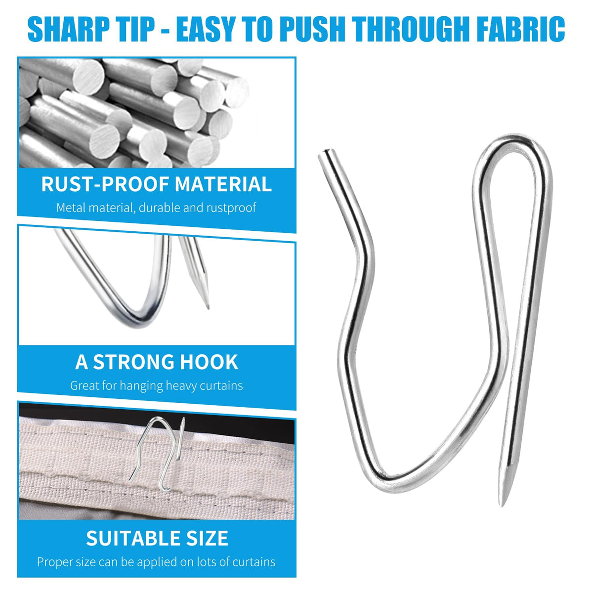 Sopito 58Pcs Curtain Hooks for Door Window Shower Curtain, Silver White