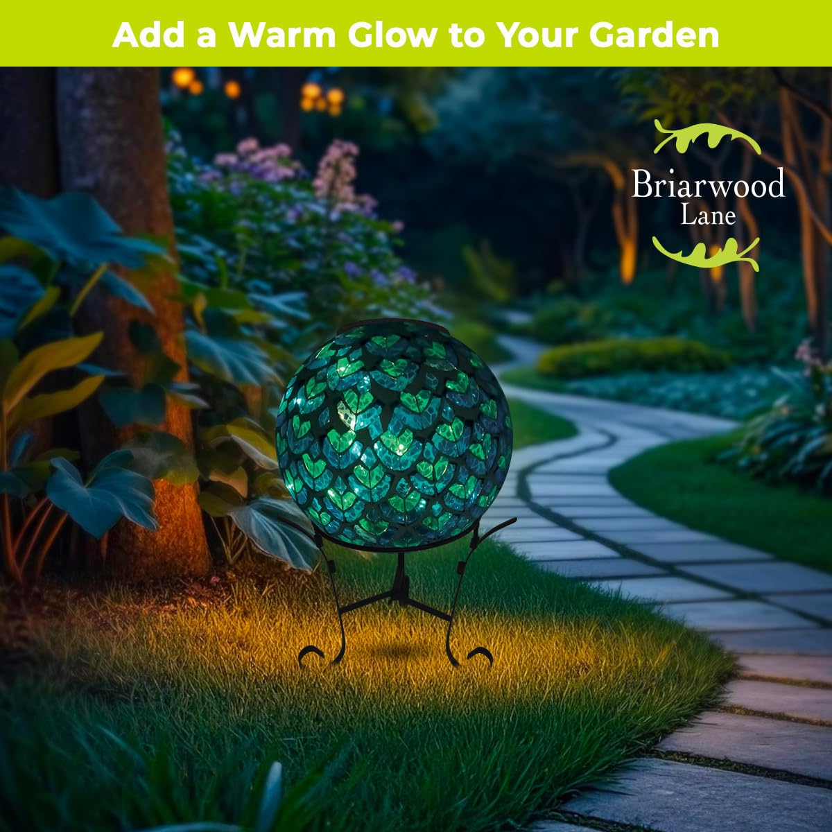 Briarwood Lane Everyday Gazing Ball 10x10 Blue and White Scalloped Solar LED Gazing Ball