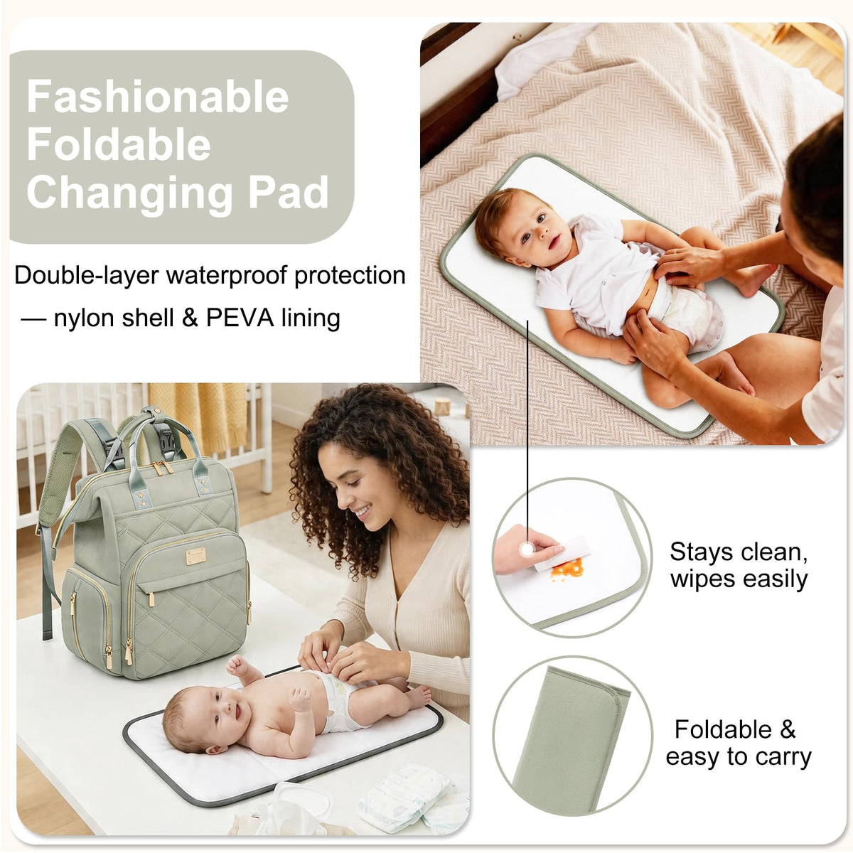 Weitars Diaper Bag Backpack Large Baby Diaper Bag with Changing Pad Green