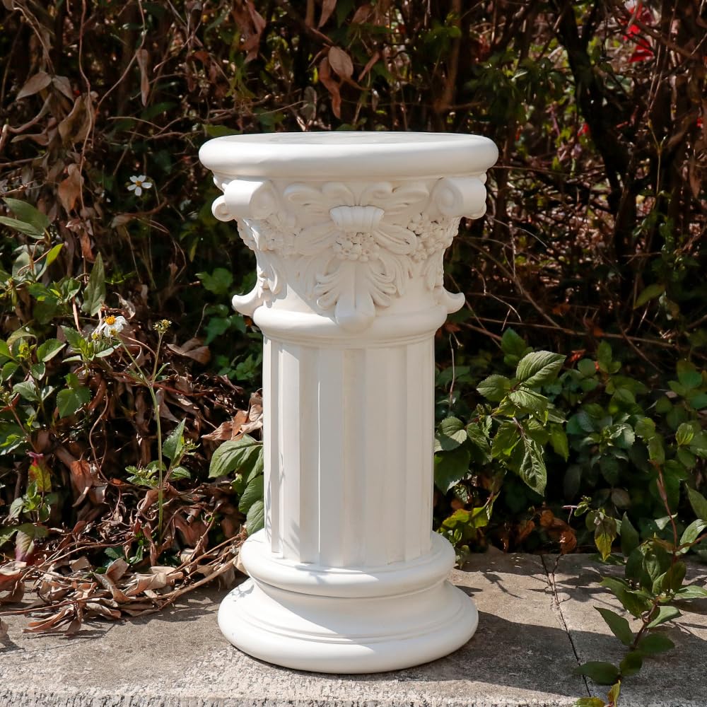 English Rosette Indoor Outdoor Sculptural Garden Plinth Base Statue Riser, Weatherproof Sturdiness Plinth Base Statue Riser for Statues, Flower Pots, Decor, Cast Stone Resin, Antique Stone Finish (D-)