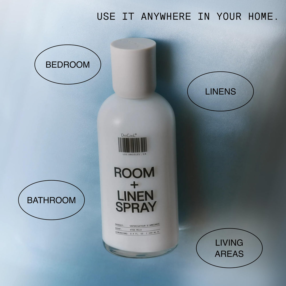DedCool, Room + Linen Spray in Xtra Milk, Essential Oil Infused, 3.4 fl oz