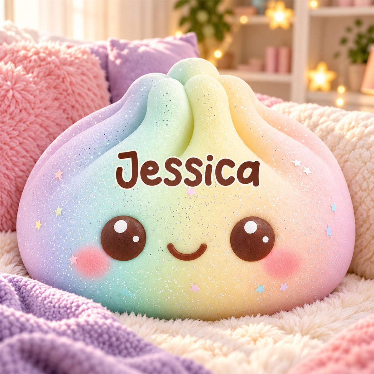 Pawsionate Custom Rainbow Dumpling Pillow, Cute Kawaii Plush Stuffed Gifts