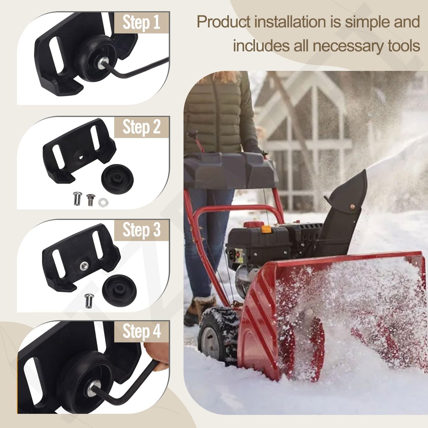2 Pcs 490-241-0038 Universal Rolling Skid Shoes Wheel for Craftsman MTD Cub Cadet and Most 2-Stage and 3-Stage Snow Thrower Snowblowers, Universal Roller Skid Snow Thrower Shoes