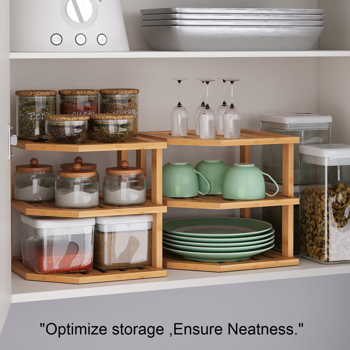 VERTORGAN 3 Tier Bamboo Dish Drying Rack,Corner Shelf 2 Pack(Natural)