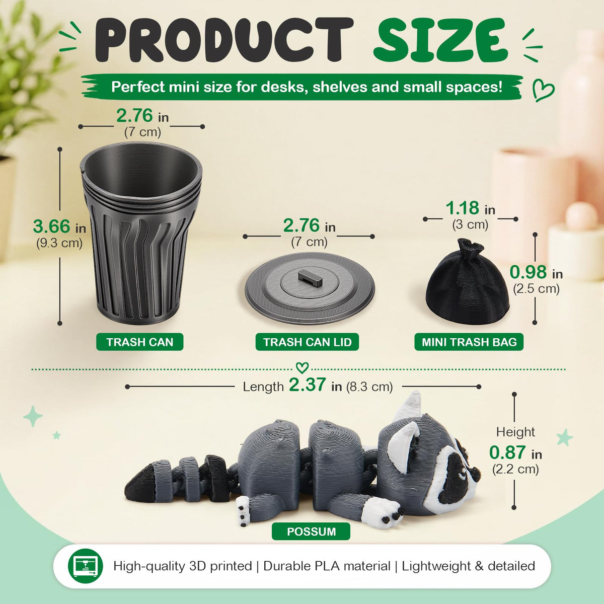 Soulchen 3D Printed Articulated Raccoon Animal Trash Can Desk Accessories
