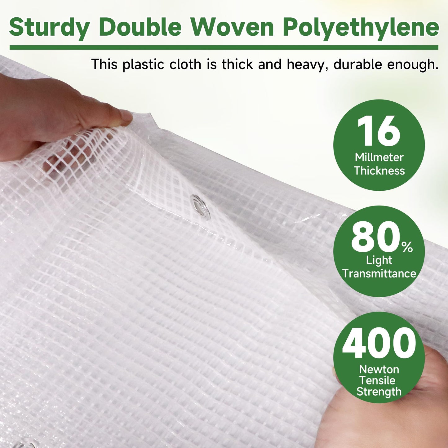 16Mil Greenhouse Cover, 14x18 FT Clear Heavy Duty Greenhouse Tarp, UV Resistant Waterproof Green House Plastic Covering with Grommets for Garden, Farms, Nursery (Cover-GRH-10X10FT)