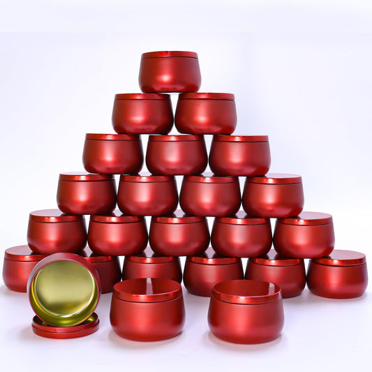 HOMAMAMOON 24 Pack 8oz Dark Red Candle Tins for Making Candles - Bulk Metal Candle Containers with Lids. Empty Round Candle Jars for DIY & Travel.