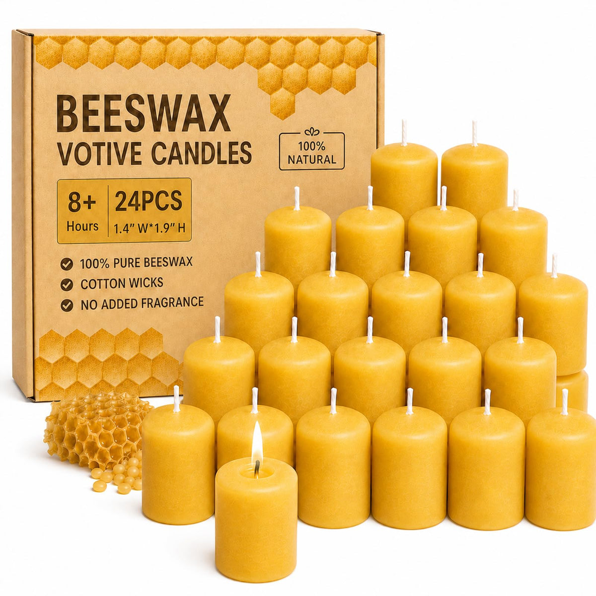 GINITIRI Beeswax Votive Candles Bulk, 8+ Hour Small Pillar Set