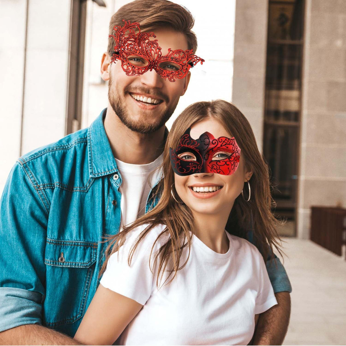 SHIFANQI Masquerade Mask for Men Women, Masquerade Ball Masks for Couples, Halloween Costumes Lace Eye Mask for Venetian Party, Prom, Carnival, Mardi Gras, Cosplay, Red