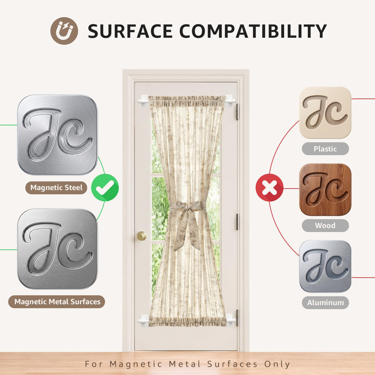 JINCHAN Magnetic Curtain Rods for Metal Doors 16-28 Inches 2 Pack White