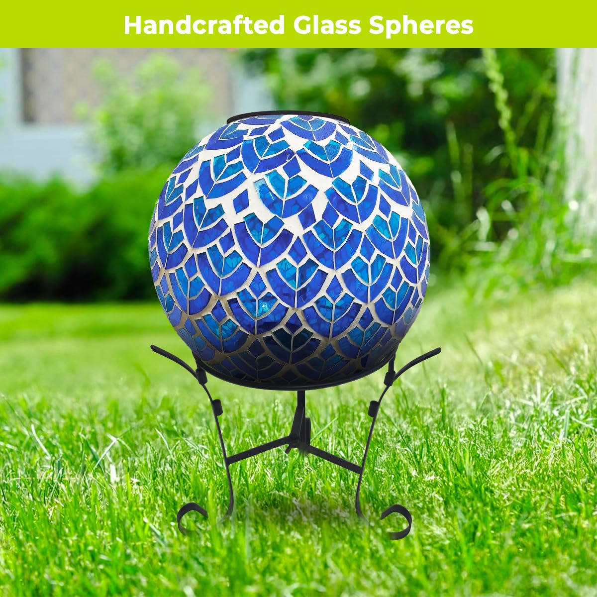 Briarwood Lane Everyday Gazing Ball 10x10 Blue and White Scalloped Solar LED Gazing Ball