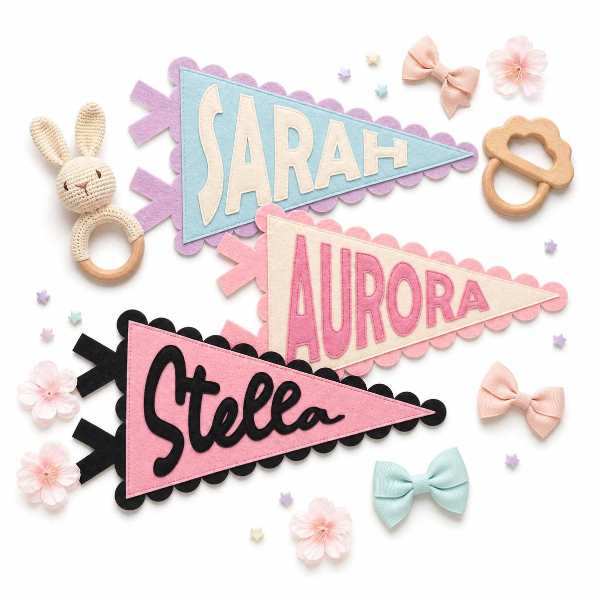 Custom Felt Name Pennant, Design Your Own Color and Font, Personalized Nursery Wall Banner