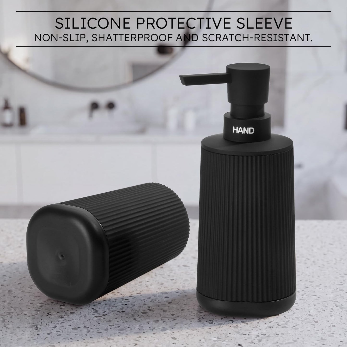 Black Bathroom Soap Dispenser and Toothbrush Holder Set with Non-Slip Base