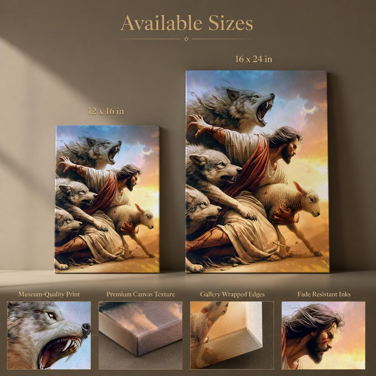 Jesus And Lamb Wall Art Jesus Saves The Lost Lamb Wolf Painting Picture Wall Decor The Shepherd'S Protection Poster Print Artwork t for Living Room Bedroom Church Home Decortion