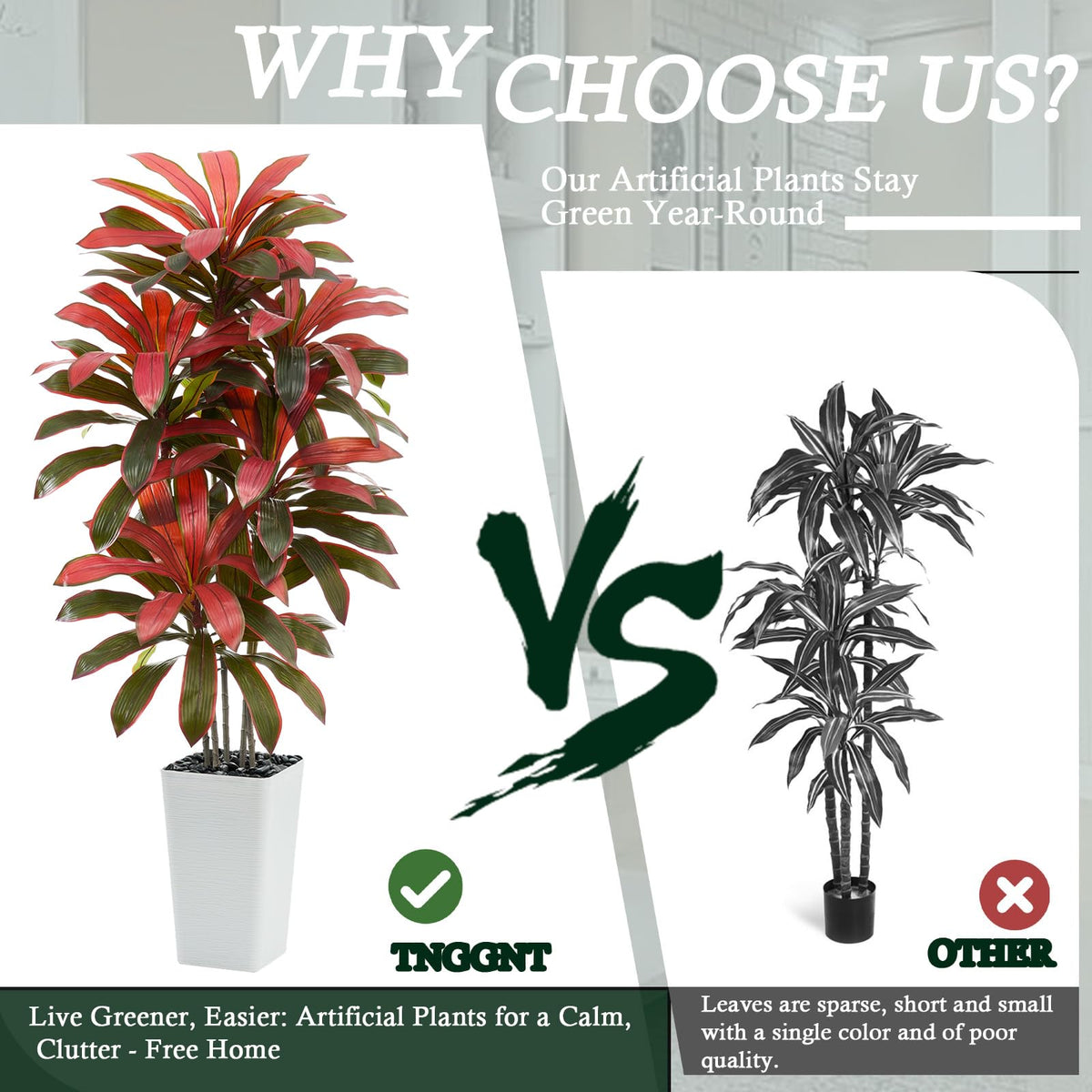 TNGGNT Artificial Dracaena Tree: 5FT Fake Plants Silk Faux Trees（White Pot）