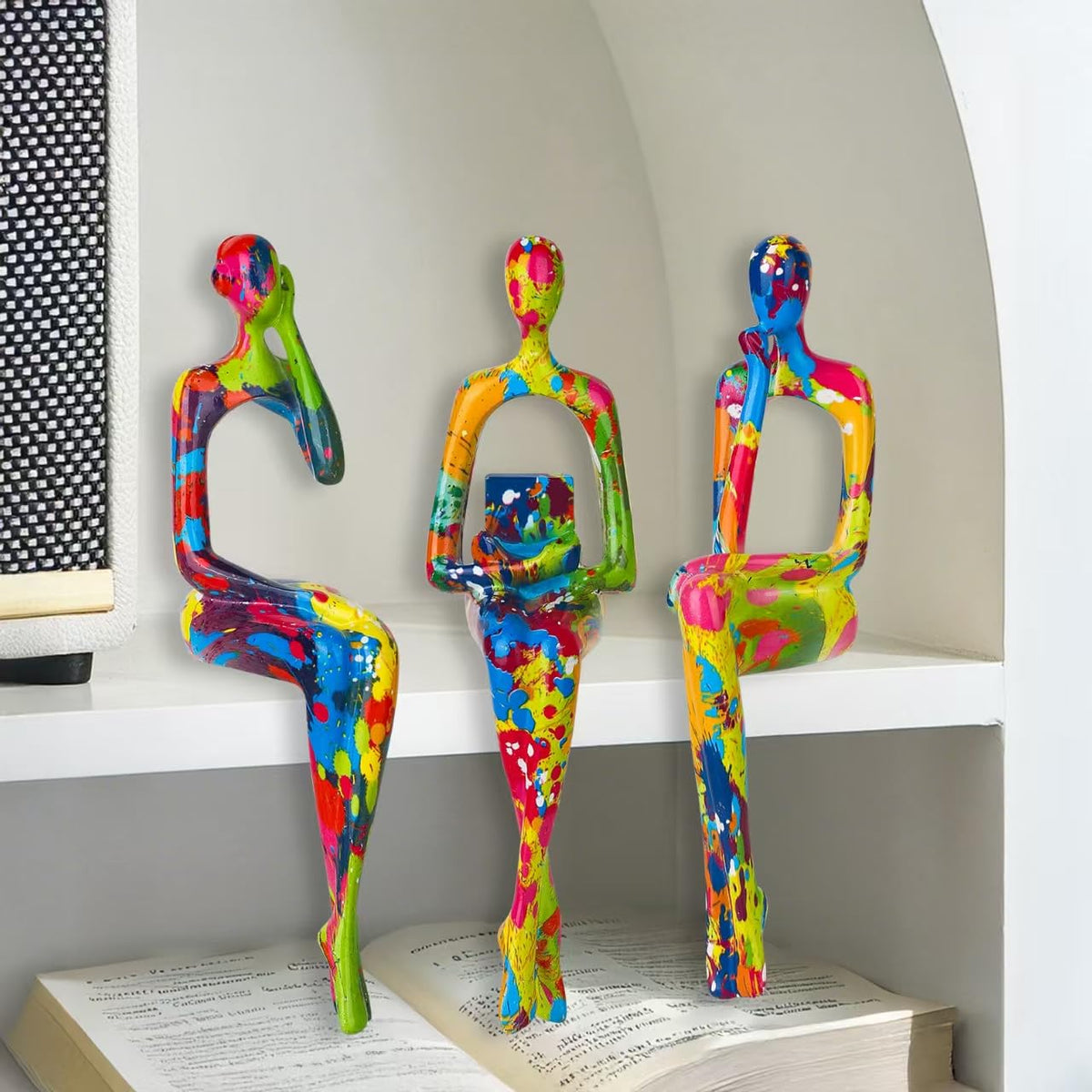 Ecacon 3Pcs Abstract Graffiti Art Thinker Statue, Reading Women Sculptures