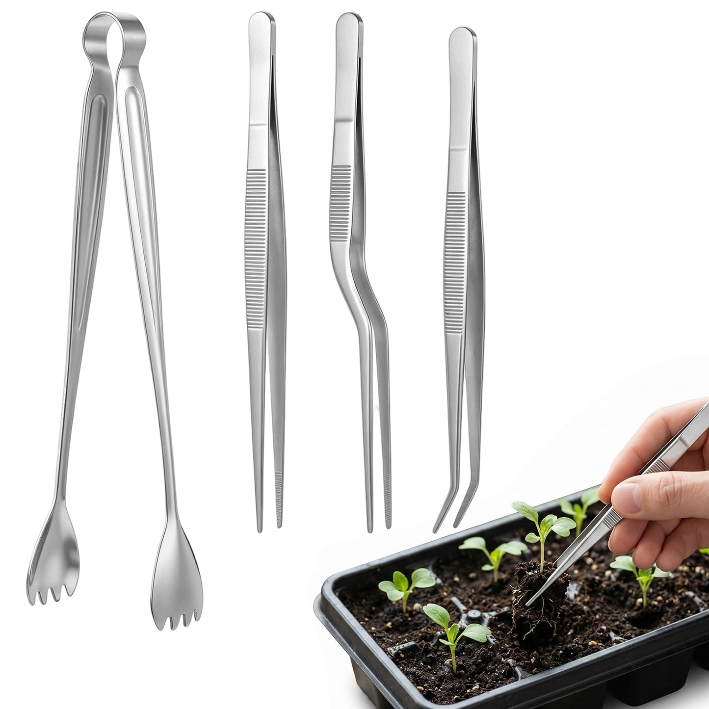 4 Pcs Plant Tweezers - Stainless Steel Seed Starter Garden Tweezers