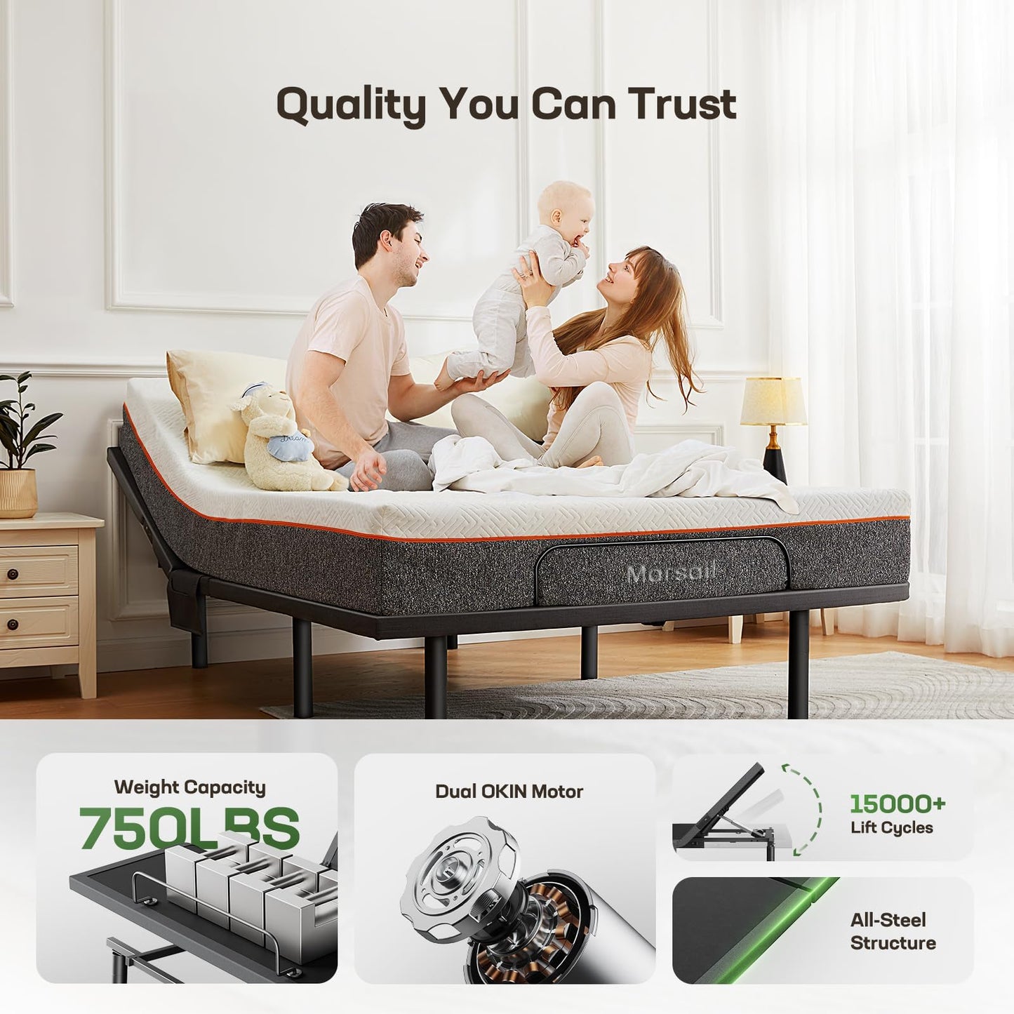 Marsail MS01-1 Full Adjustable Bed Frame with Massage + 10-inch Gel Memory Foam Mattress, Adjustable Bed Base with Under-Bed Nightlight, Wireless Control Massage Adjustable Bed, Full