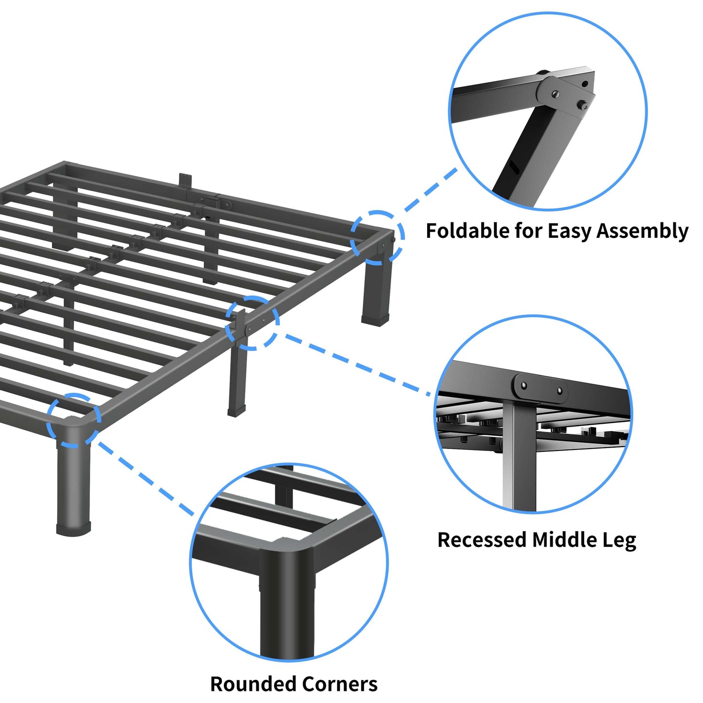 VIPSHOW 4 Inch Full Size Bed Frame, 3500Lbs Heavy Duty Metal Platform with Round Corner Legs Mattress Slide Stopper, Steel Slat Support No Box Spring Needed, Noise Free, Non-Slip, Easy Assembly