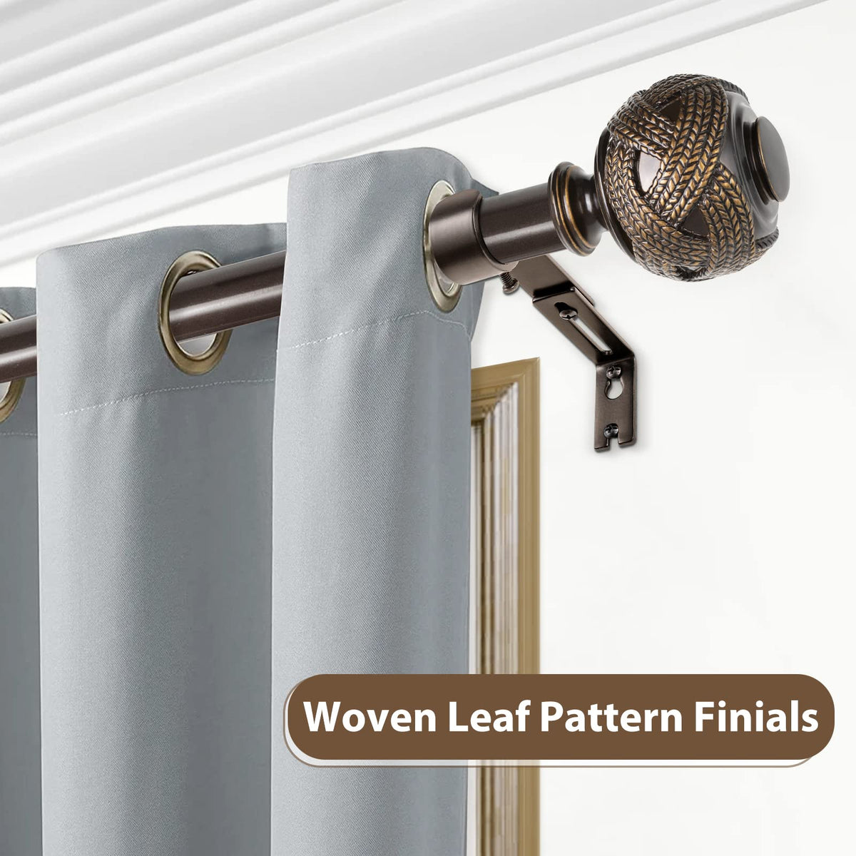 USFOOK Window Treatment Finials for 1 or 7/8 Inch Curtain Rods, Bronze Drapery Rods Replacement Finials with M6 Screws, Woven Leaf Pattern, 2 Pack
