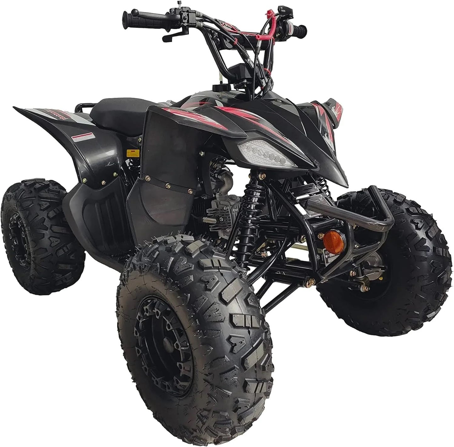HHH 125cc ATV Fully Automatic Youth Sports ATV Gas Four Wheeler Quad with Reverse, LED Lights and Big Tires (Black-Red)
