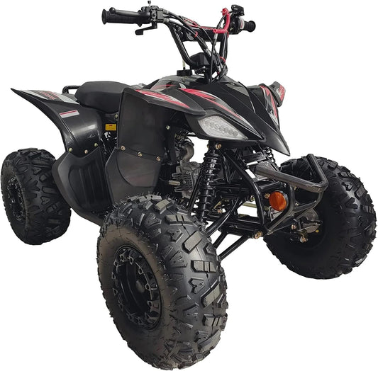HHH 125cc ATV Fully Automatic Youth Sports ATV Gas Four Wheeler Quad with Reverse, LED Lights and Big Tires (Black-Red)