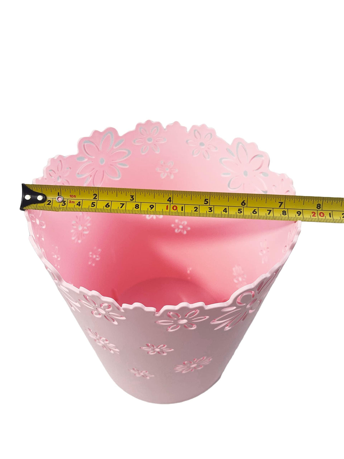 VIUJUH Hollow Flower Plastic Wastebasket Trash Can for Home (Pink, Medium)