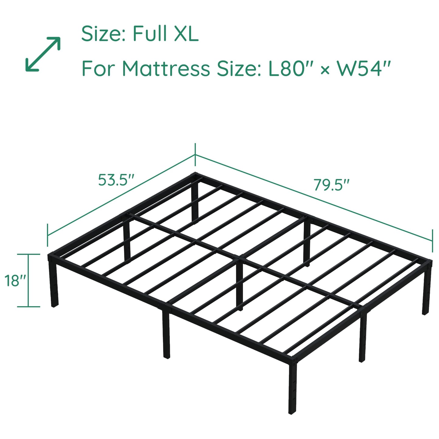 DiaOutro 18 Inch Full XL Bed Frame Heavy Duty Metal Platform No Box Spring Needed, Maximum Storage, Easy Assembly, Noise Free, Black