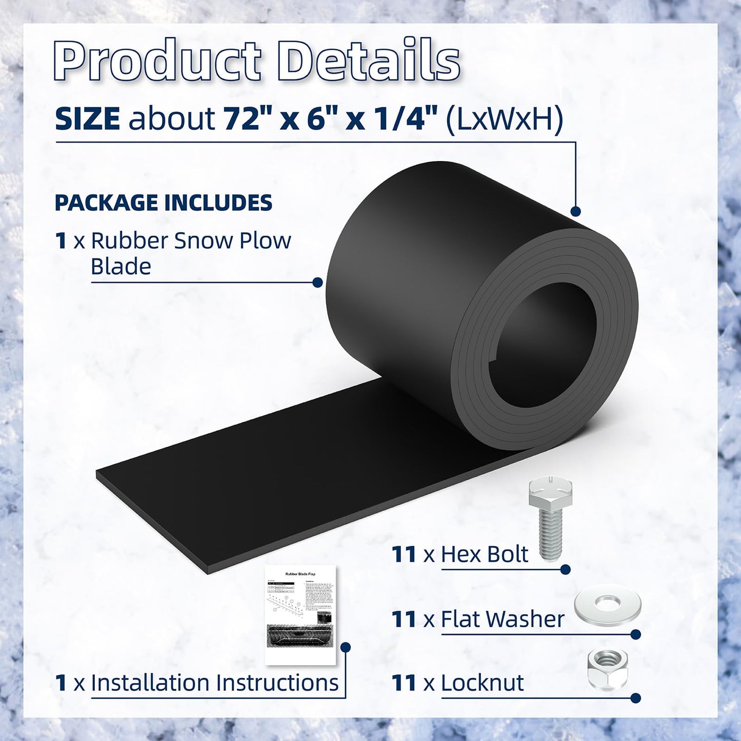 Universal Snow Plow Blade Flap Compatible with Kolpin & Polaris for 48"-72" Blades,72" x 6" x 1/4" Snow Plow Rubber Deflector Edge Fit for ATVs,UTVs,Side-by-Sides and 4-Wheelers,Snow Plow Accessories