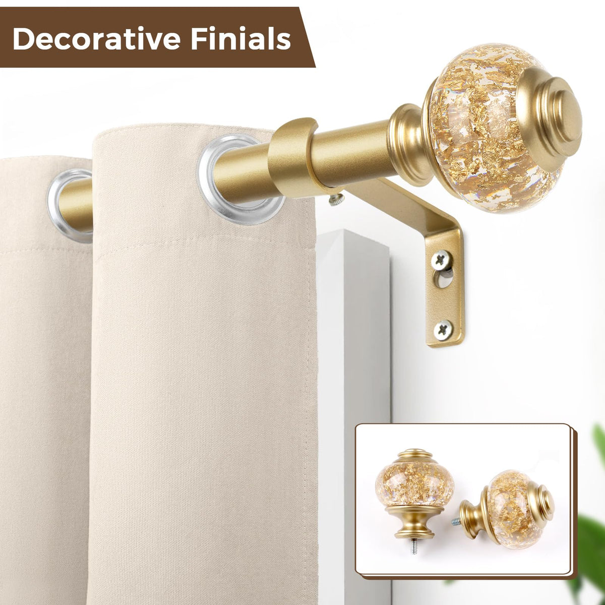 USFOOK Replacement Finials for Curtain Rods (1 or 7/8 Inch), Luxury Gold