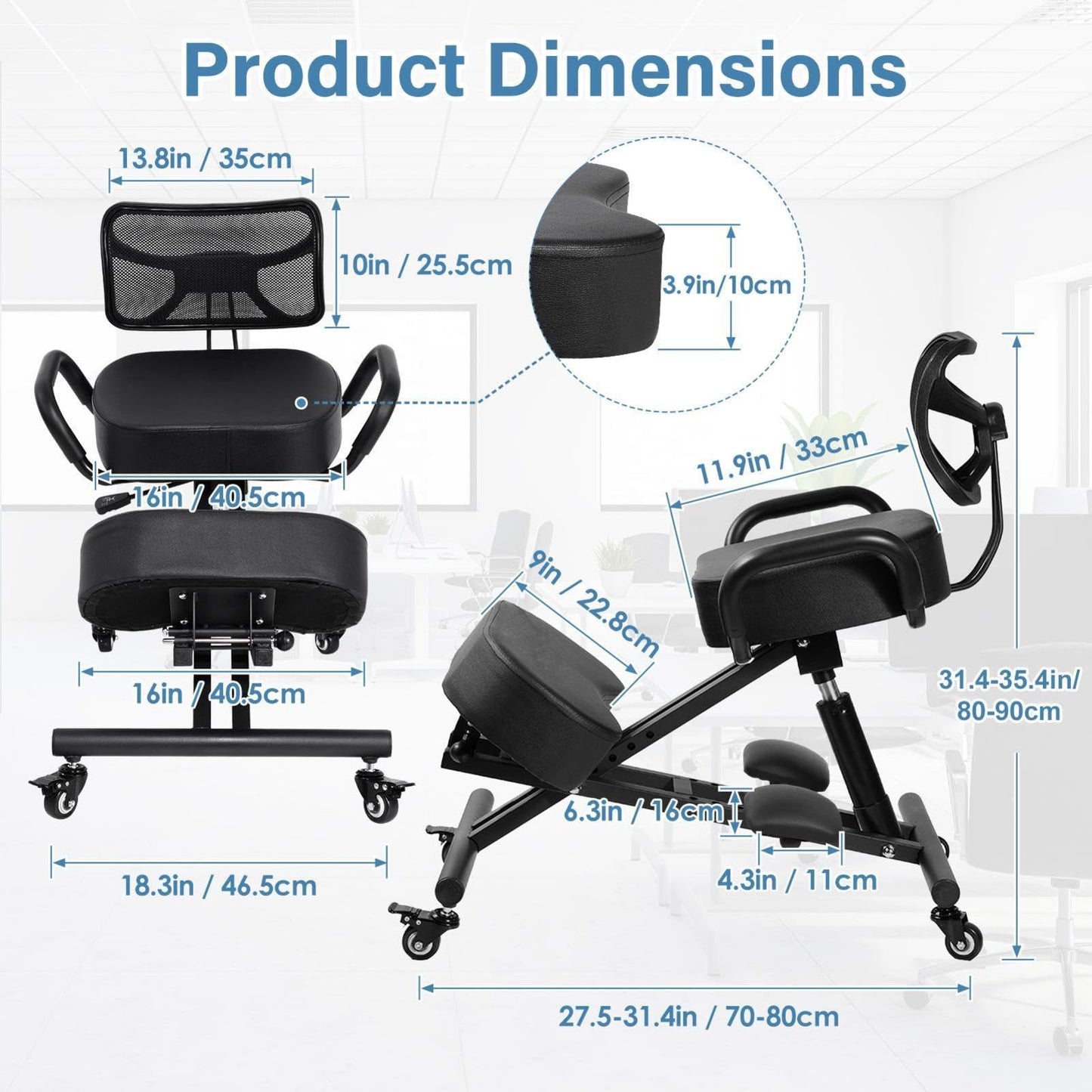 Ergonomic Kneeling Chair Adjustable Backrest Footrest Office Posture Stool