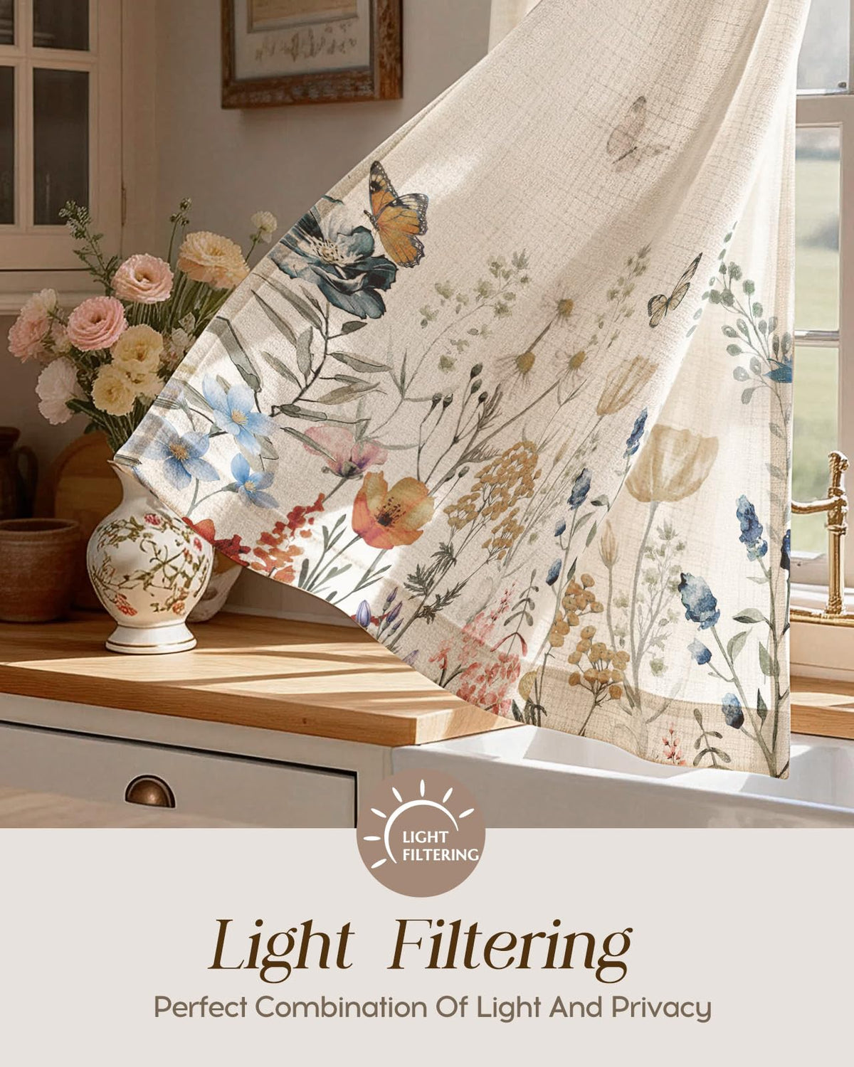 Miss Adola 36 Inch Length Kitchen Tier Curtains, Vintage Floral