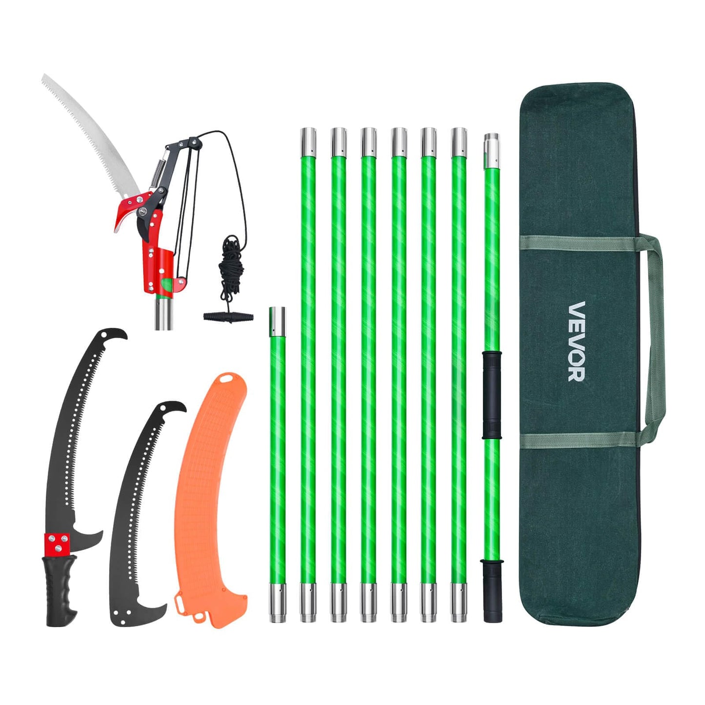 VEVOR Manual Pole Saw, 3.87-27 ft Extendable Pole Tree Pruner with Scissors, Sharp 65Mn Steel Blade, Lightweight Fiberglass Handle Pole, for High Branch Trimming, Pruning Tool for Palms and Shrubs
