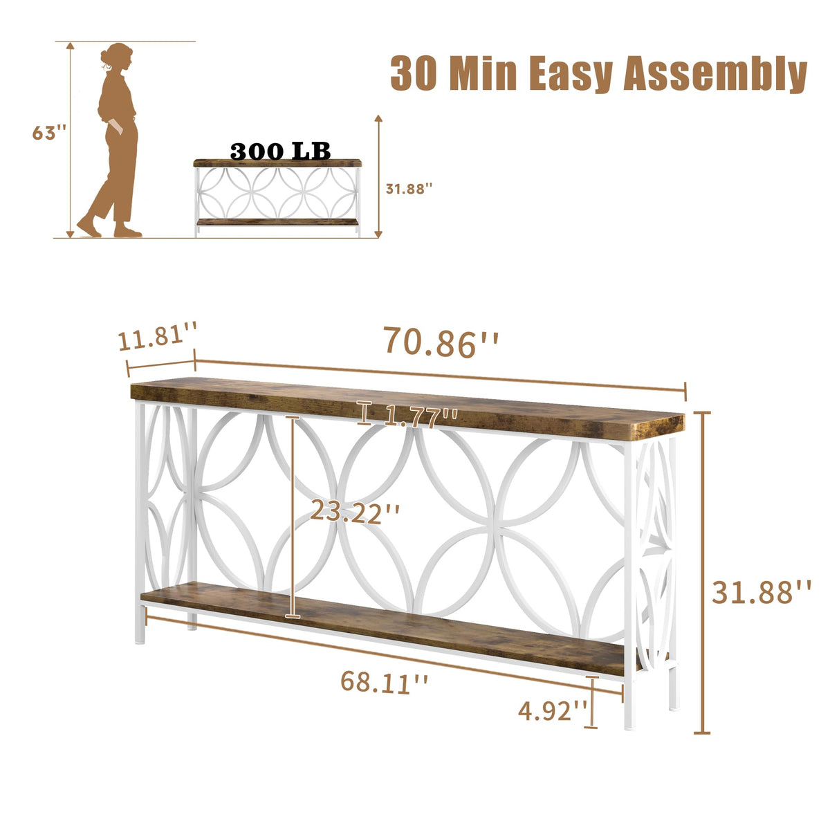 70.9 inch Extra Long Sofa Table, Industrial Console Table Behind Couch