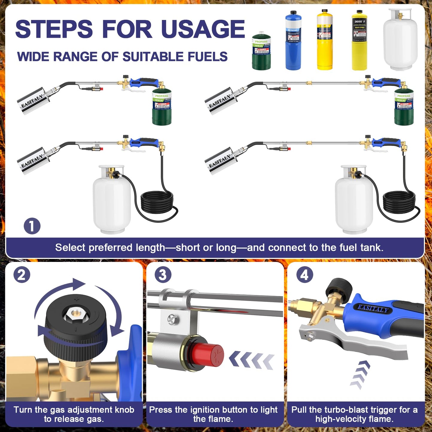Propane Torch Weed Burner Kit with 12.5FT Hose, Heavy Duty Blow Torch Flamethrower with Long/Short Mode for Flame Weeding, Roofing, Road Marking and BBQ(35")