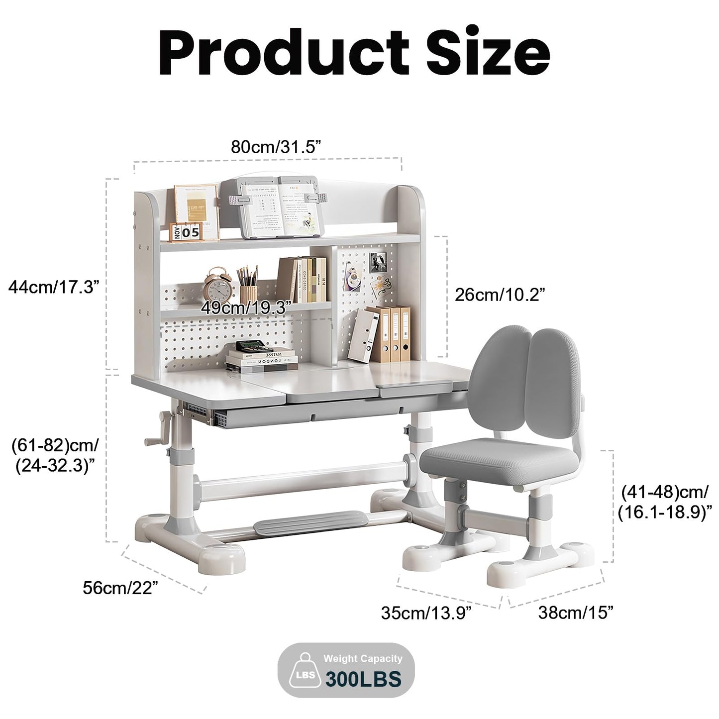 OYOWINGO Kids Functional Desk and Chair Set - Ergonomic Height Adjustable Art Desk for Bedroom with Tiltable Desktop, Book Stand, Reading Rack & Storage Drawer for Children Boys & Girls (Grey)