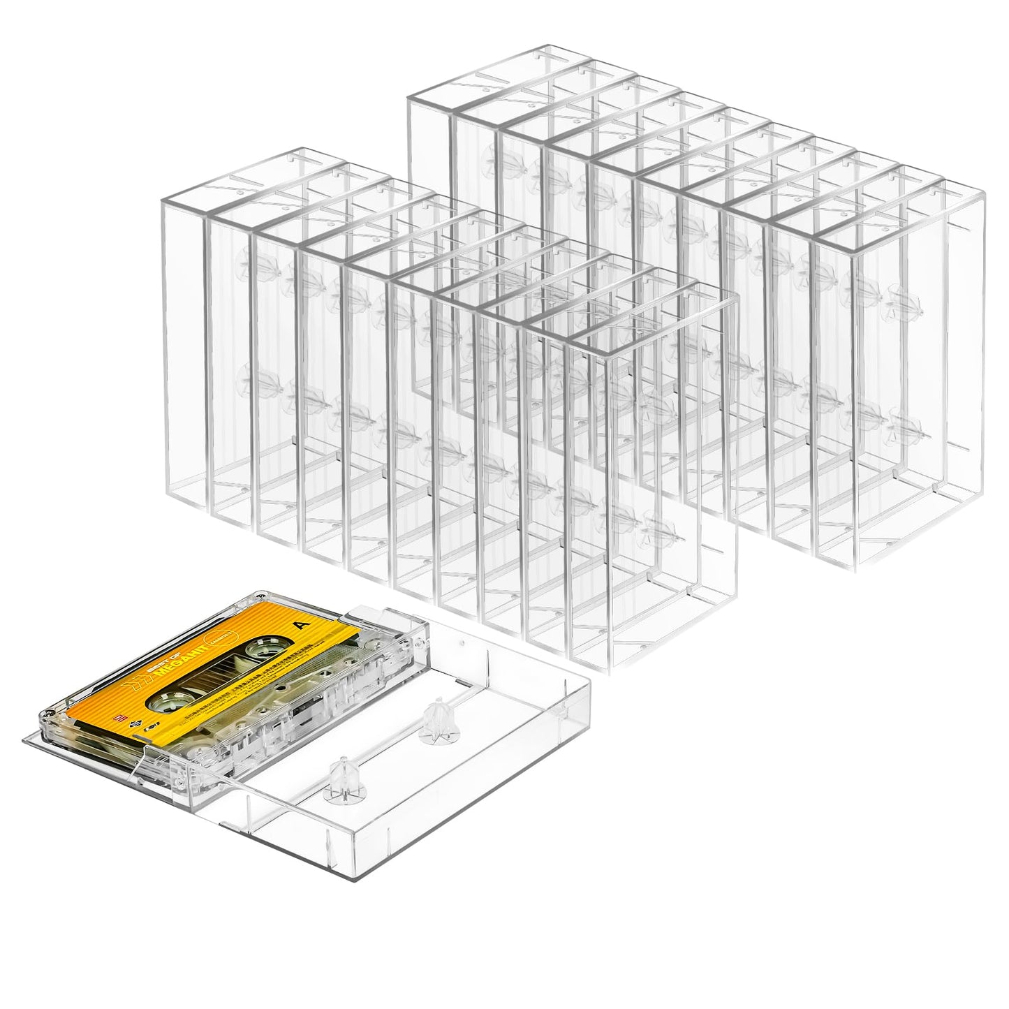 T WaveTree 50-Pack Audio Cassette Storage Cases - Clear Plastic Cassette Tape Cases - Audio Storage Solution 4.28" L x2.75 W x0.6 H