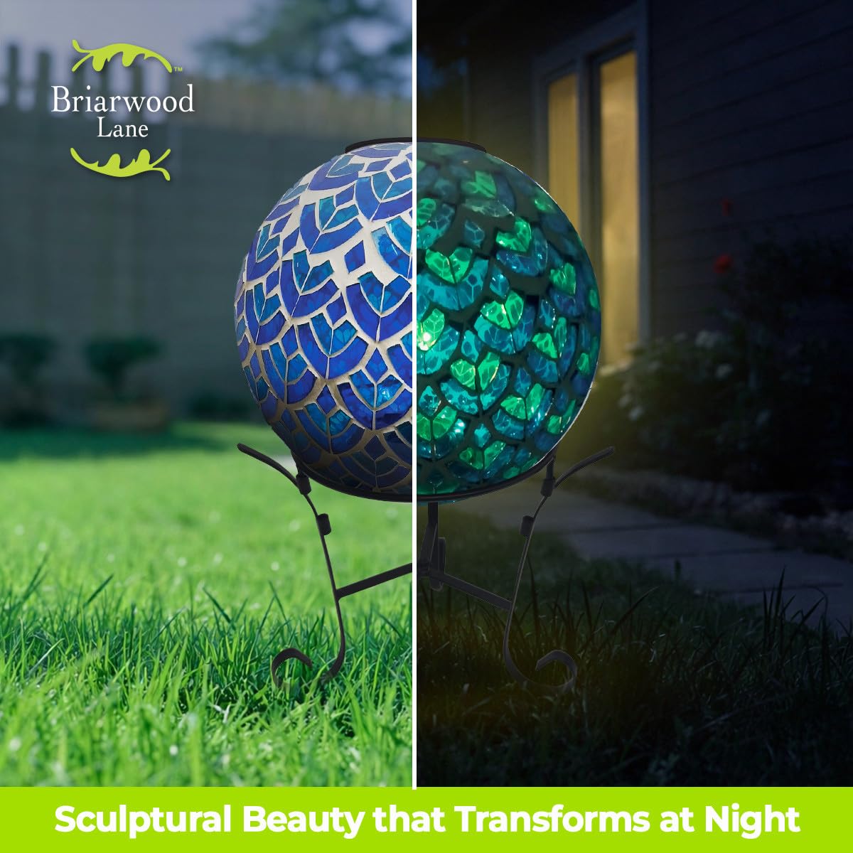 Briarwood Lane Everyday Gazing Ball 10x10 Blue and White Scalloped Solar LED Gazing Ball
