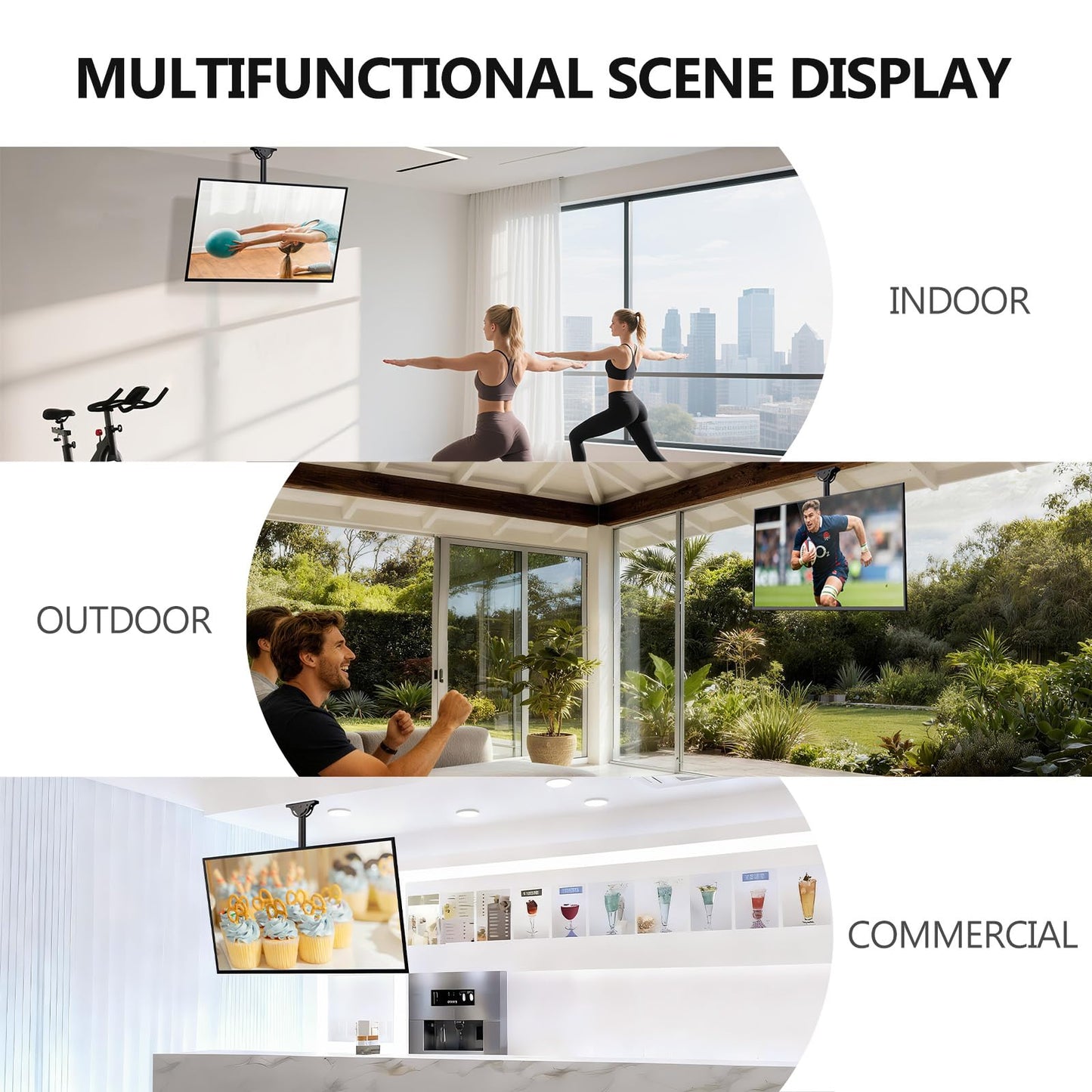 WALI Ceiling TV Mount for 26-65 Inch LCD LED OLED 4K TVs, Hanging Pole Ceiling Mount TV Bracket Up Down, TV Ceiling Mounts for Gym Patio Gazebo, up to 110 lbs, Max VESA 400x400mm (CM2665), Black