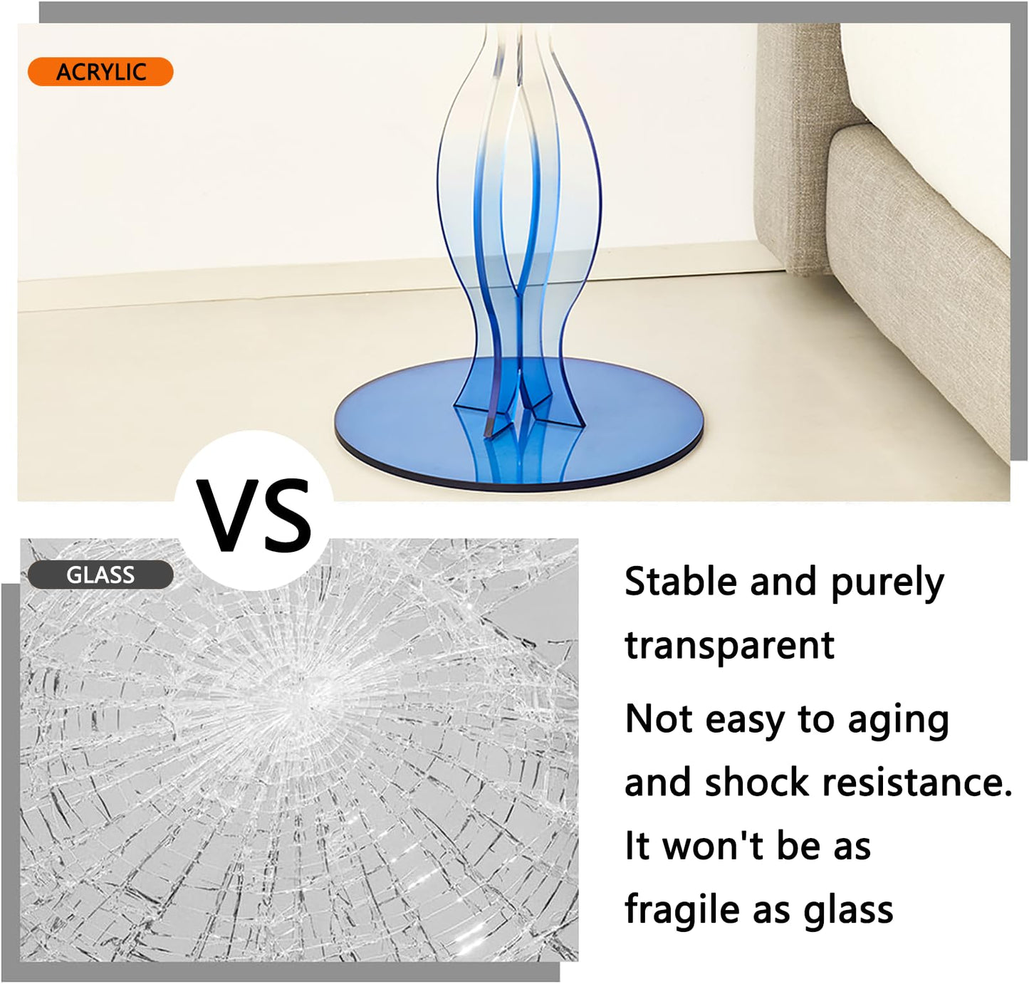 Zvaxioyv Acrylic Side Table, Clear End Table, Round Drink Table, Modern Nightstand for Living Room, Coffee Tables for Bedroom, Blue
