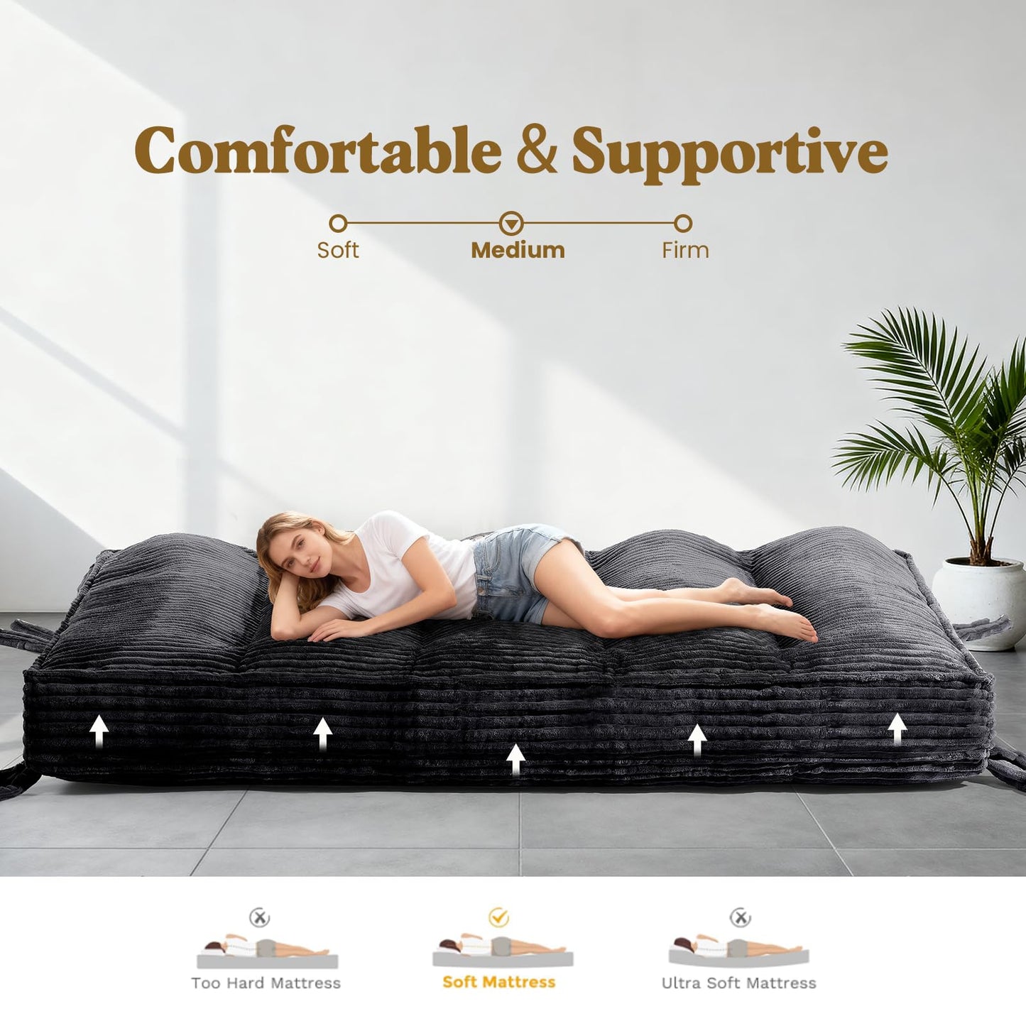 NLDD 10" Futon Mattress Full Size, Ultra Thick Futons Sofa Couch Bed Sleeper Sofa Bed, Versatile Floor Futons Japanese Floor Mattress for Adults, Black (Frame Not Included)