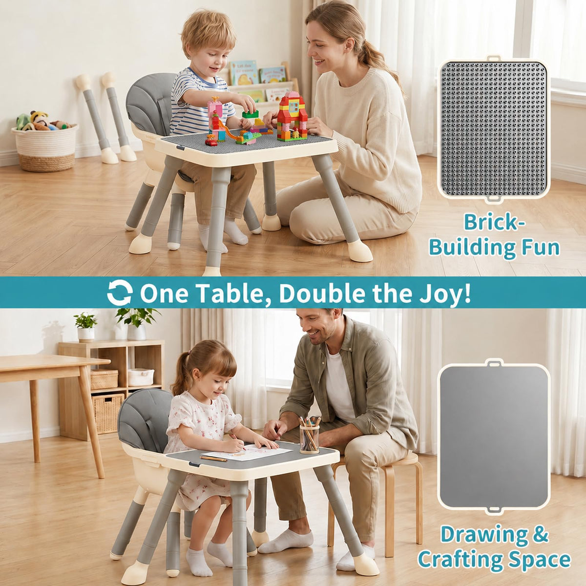9-in-1 Baby High Chair for Babies and Toddlers with Building Block Table