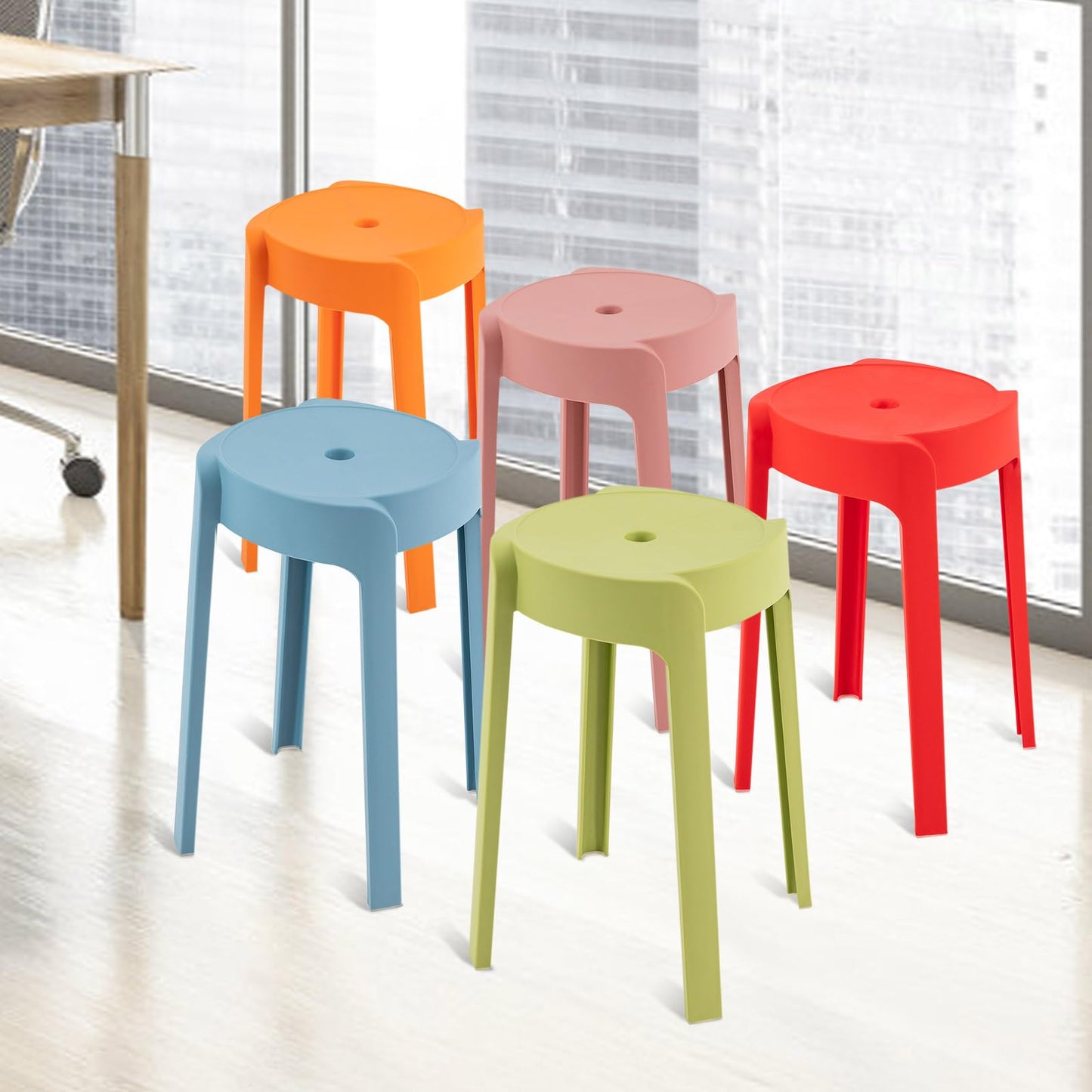 HUASSION 5 Pack Plastic Stackable Stools, 18 Inch Colorful Round Classroom Stools for School, Kindergarten, Home & Office